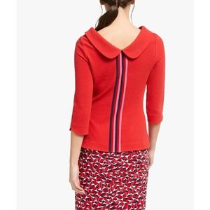 Boden Sarah Ottoman Top Red Retro Peter Pan Collar Back Stripe Women 6